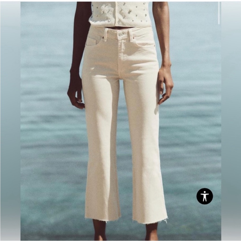 Zara Women's Cream Kick Flare Jeans